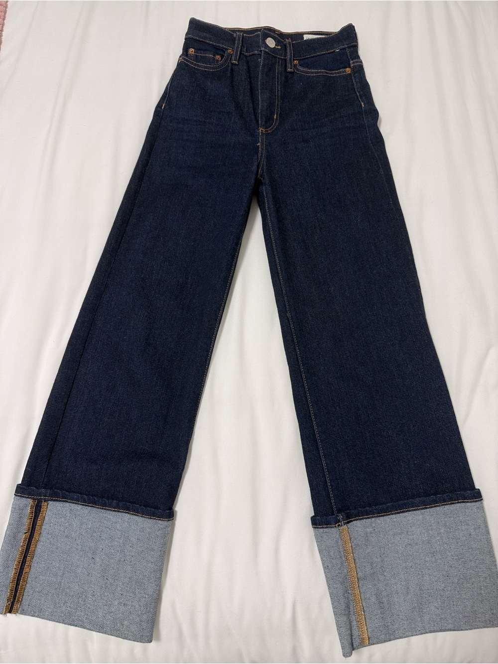 Zara Dark Indigo Wide-Leg Cuffed Jeans